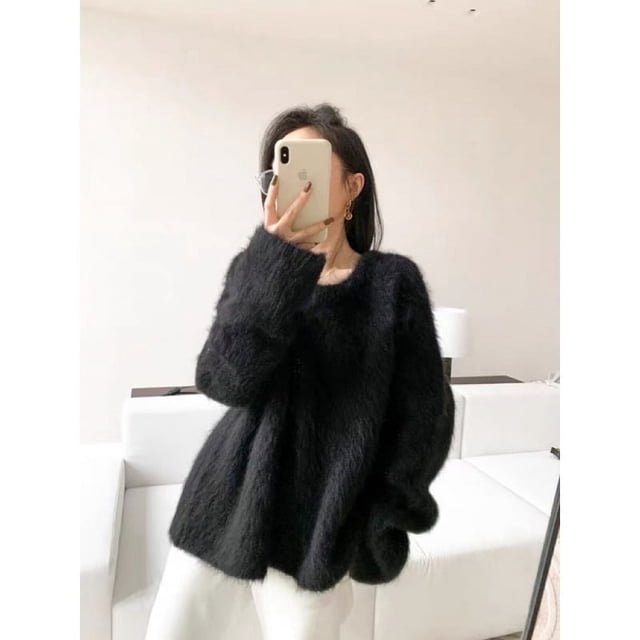 Suéter de terciopelo de visón sintético grueso para otoño e invierno, suéter holgado de estilo perezoso para mujer