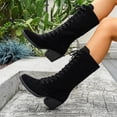 thumbnail image 4 of Willtoo Women's Mid Calf Boots Retro Chunky High Heel Long Booties Fashion Faux Suede Casual Pointed Toe Shoes Lace Up Anti-Slip Dress Comfortable Fall Winter Boots, 4 of 5