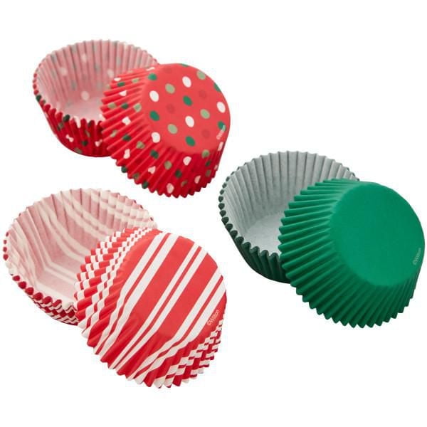 Caissettes papier pour petits gâteaux de Noël rouge, vert et blanc à motifs Wilton, 75 unités