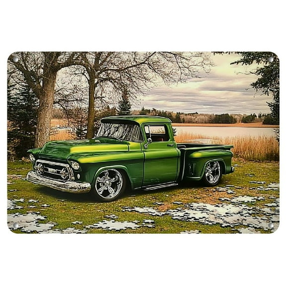 Vintage Green Truck Iron Wall Art, 1 Piece Decorative Car Hanging Painting, Weather-Resistant Outdoor Metal Sign for Home & Garden Decor, 8x12 Inch