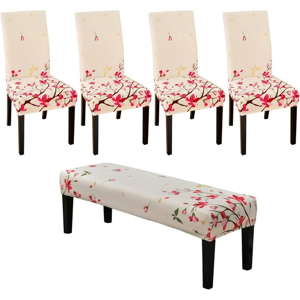 Dining Room Bench Covers & Chair Covers Set of 4 Stretch Rectangular