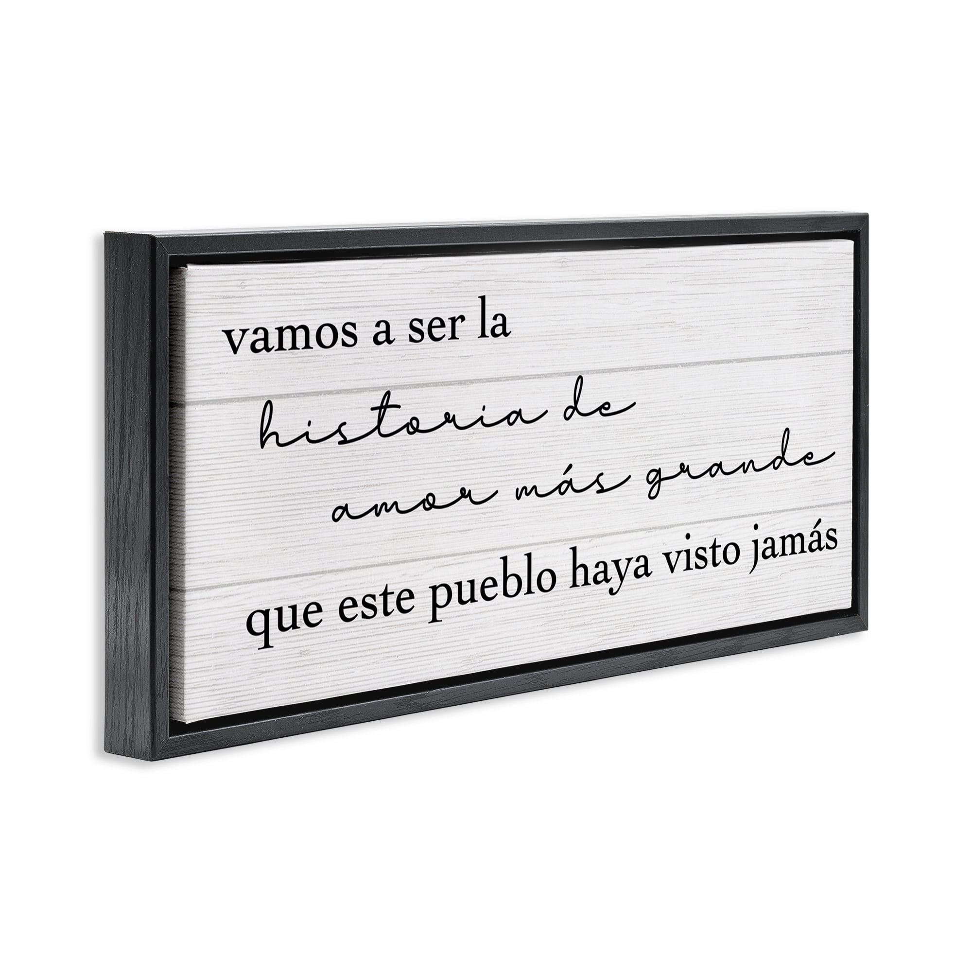 Stupell Industries Historia de Amor Más Grande Inspirational Quotes & Sayings Painting Black Floater Framed Art Print Wall Art, 25 x 11