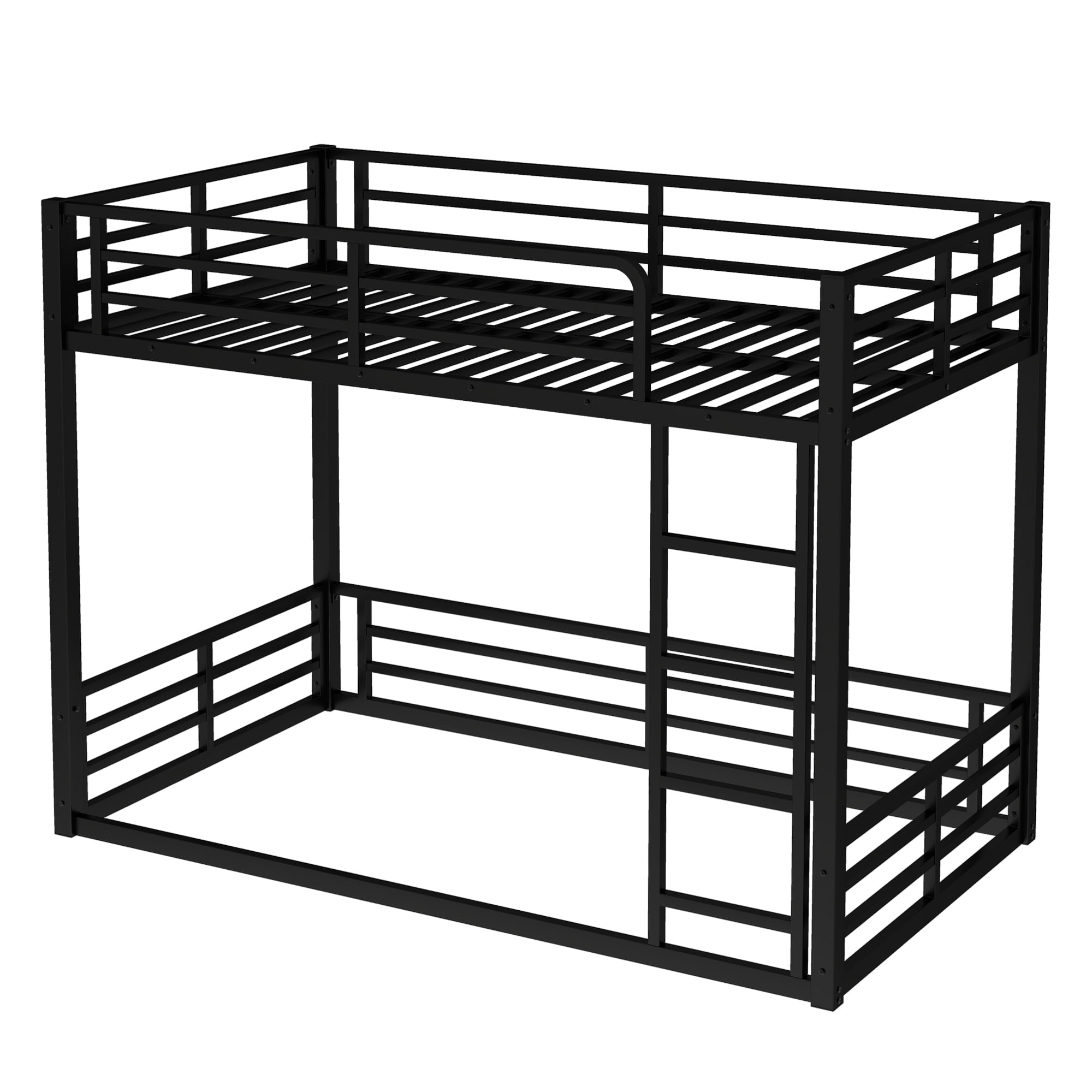 Leumius Metal Bunk Bed,Twin XL over Twin XL Floor Bunk Bed Frame for Kids/Teens/Adults,Space-Saving/Noise Reduced/No Box Spring Needed,Black