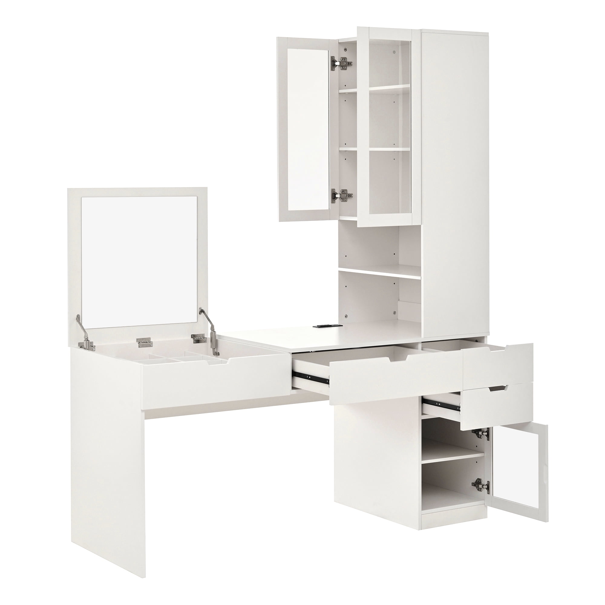 Euroco Multi-functional Vanity Desk with Mirror, Charging Station & Storage Cabinets — Ideal for Makeup, Office, and Study Use