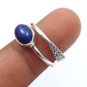 Natural Lapis Lazuli 925 Sterling Silver Promise Ring Women Gift Size 4.5
