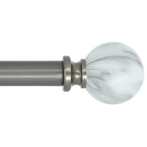 MERIVILLE 1-Inch Diameter Single Window Treatment Curtain Rod, White Marble Ball Finial, 84-inch to 120-inch Adjustable, Gunmetal