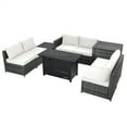 thumbnail image 3 of Patiojoy 9 PCS Rattan Dinning Set Wicker Sofa w/Propane Gas Fire Pit 60,000 Btu Heater Off White, 3 of 10