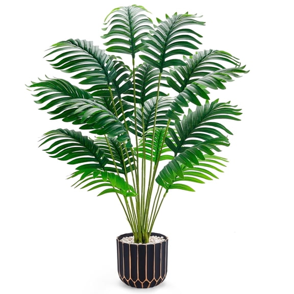 1 Pack 28 Inch Tall Artificial Palm Tree Fake Plants in Black Gold Pot for Living Room Home House Indoor Decor