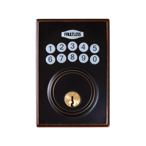 Faultless 5002083 Aged Bronze Metal Electronic Deadbolt with Single Cylinder Auto Lock Adjustable Delay