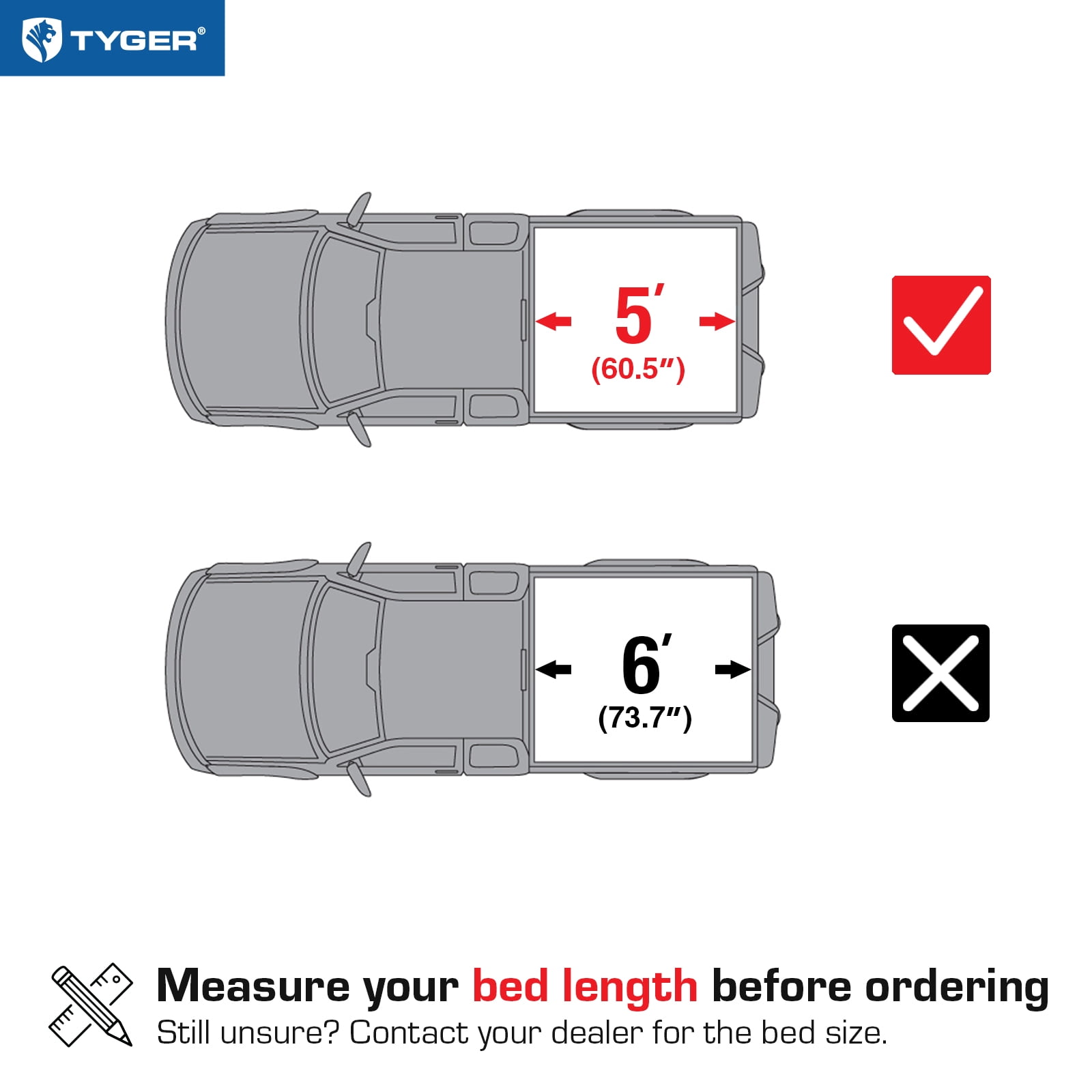 Tyger Auto T3 Soft Tri-fold Truck Bed Tonneau Cover Compatible with 2024-2025 Toyota Tacoma (Only Fits Models with Factory Deck Rail System) | 5' (60") Bed | TG-BC3T1204