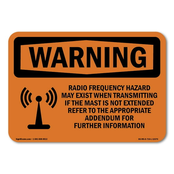 OSHA WARNING Sign - Radio Frequency Hazard May Exist With Symbol | Plastic Sign | Protect Your Business, Work Site, Warehouse & Shop Area | Made in the USA