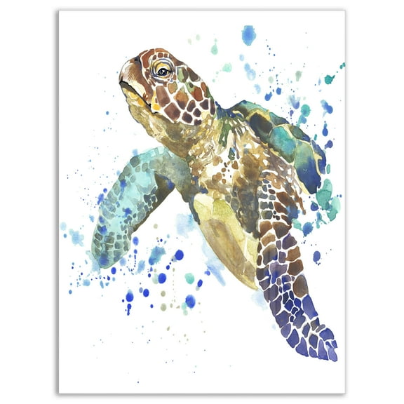 Designart 'Blue Sea Turtle Illustration ' Animal Metal Wall Art