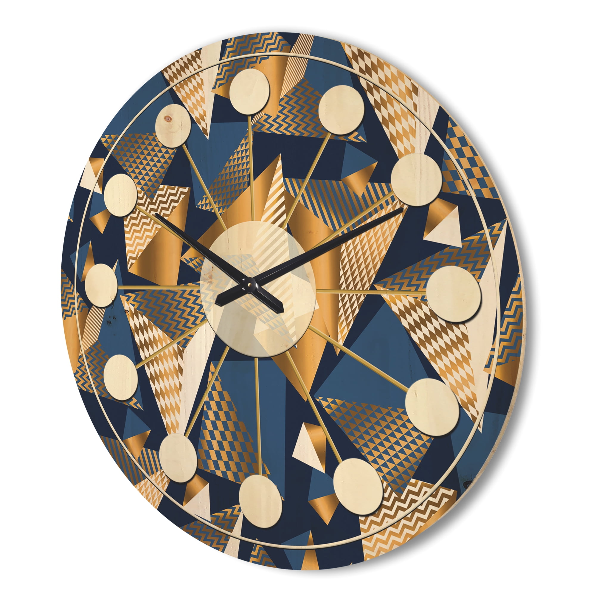Designart 'Blue and Gold Cubes' Mid-Century Modern Wood Wall Clock