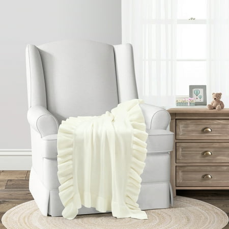 UPC: 0194938037839 | Lush Decor Reyna Soft Knitted Ruffle Baby/Toddler Blanket Ivory Single 30X40