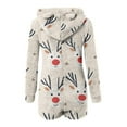 thumbnail image 6 of QATAINLAV Beige Womens Onesie Pajamas Christmas Graphic Long Sleeve Romper Cute Ear Hooded Fleece Short Jumpsuits Gifts for Mom, 6 of 8