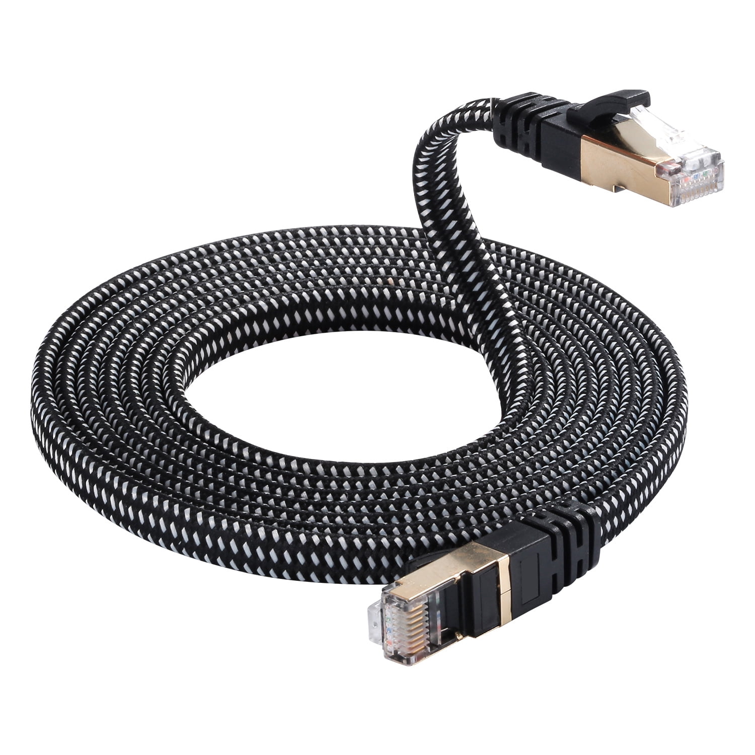 CAT8 Ethernet Cable 15m High Speed Nylon LAN Network Patch Cat8 Cable 40Gbps 2000Mhz SFTP LAN Wires RJ45 Black 15m