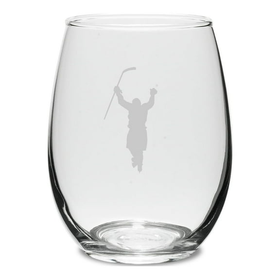 Hockey Player Swing 15 oz. Deep Etched Stemless Wine Glass