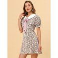thumbnail image 2 of INSPIRE CHIC Robe-Chemise Courte à Manches Courtes pour Femmes, Coupe Évasée, Col Contrastant, 2 of 4