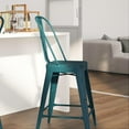 thumbnail image 4 of YYEAN  24" Indoor-Outdoor Counter Stool - Metal Stool with Distressed Black Finish - Vertical Slat Back - Integrated Footrest-Kelly Blue-teal, 4 of 18