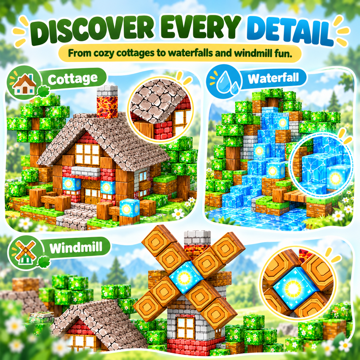 HXFOU 150-Piece Magnetic Blocks Forest Castle Set photo 4