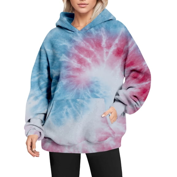 Bovemsi Sweatshirt for Women Loose Plus Size Tie Dye Print Casual Hooded Top Comfort Hoodie