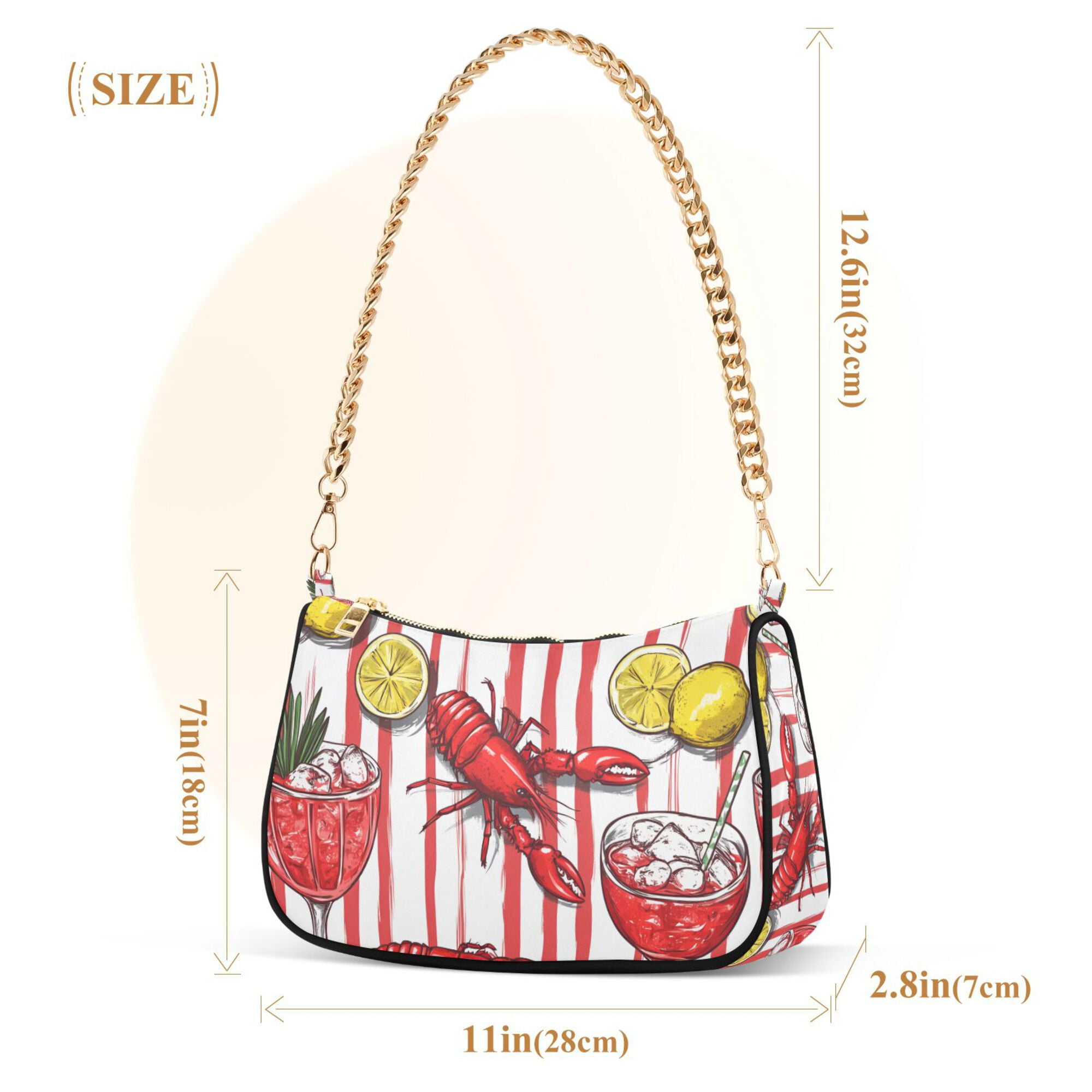FORMRS Womens Shoulder Bag with Chain Strap Clutch Purse Cute Tote Handbag, Red Lobster