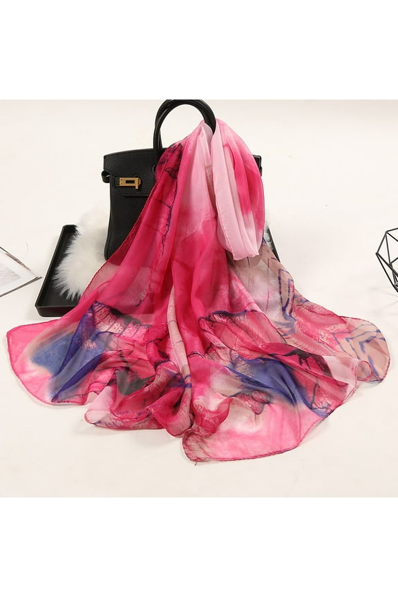 Infinity Scarves 160*50Cm Women Flower Print Long Soft Wrap Scarf Simulation Silk Shawl Scarves,Pink Polyester Scarf