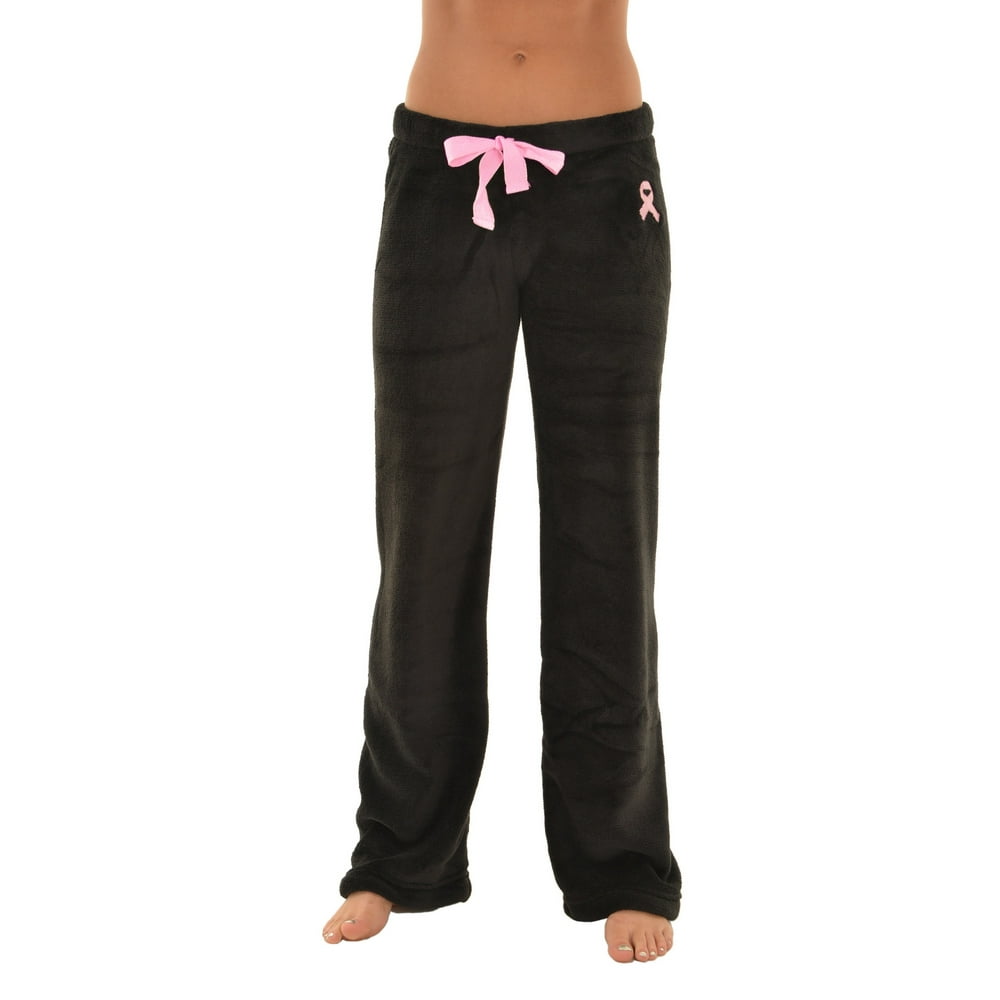 G Group - Womens Black Pajama Pants Pink Embroidered Breast Cancer ...