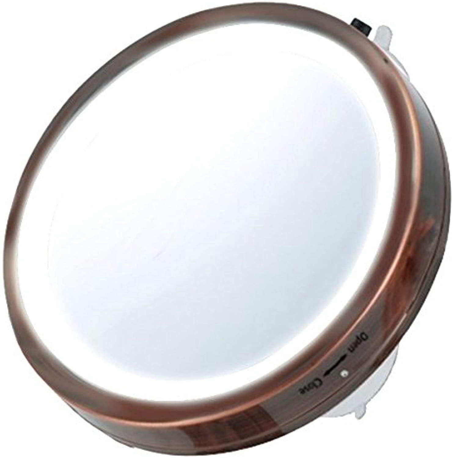 OVENTE 6'' Suction Cup Magnifying Mirror, LED Lighted Wall Mount Makeup 8X Magnifier, Antique Copper MLI25CO