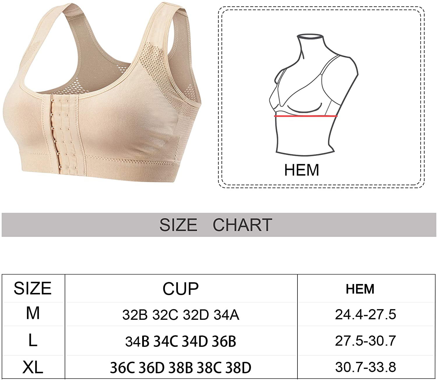 Eleady Women Posture Bras Front Closure Bras with Back Support Full Coverage  Wireless Tops Adjustable Posture Corrector(Beige Medium) 