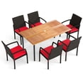 thumbnail image 7 of Patiojoy 7-Piece Patio Dining Set 63�� Rectangle Table w/ PE Rattan Chairs Acacia Wood Tabletop & Removable Cushions Red, 7 of 7