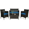 thumbnail image 2 of Gymax 4PCS Patio Rattan Conversation Furniture Set Outdoor w/ Peacock Blue Cushion, 2 of 10