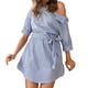 thumbnail image 2 of Vestido De Mujer Vestido de camisa de mujer Mini vestido de fiesta a rayas azules Botón Club Vestidos (Azul M) Cgtredaw Para estrenar, 2 of 6