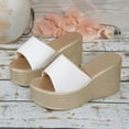 thumbnail image 2 of Women’s Solid Wide Strap Textured Wedge Slide Sandals, Open Toe Holiday Platform Slip-On Slippers, 2 of 9