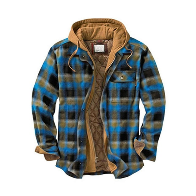 Color 103XLChaquetas de algodón forradas acolchadas cálidas para hombre con capucha Botón abajo Cremallera Manga larga a cuadros