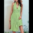 thumbnail image 3 of Robe d'Été Sans Manches Portefeuille à Col en V à Fleurs pour Femme, Mini Robe Vert Pâle L, 3 of 5