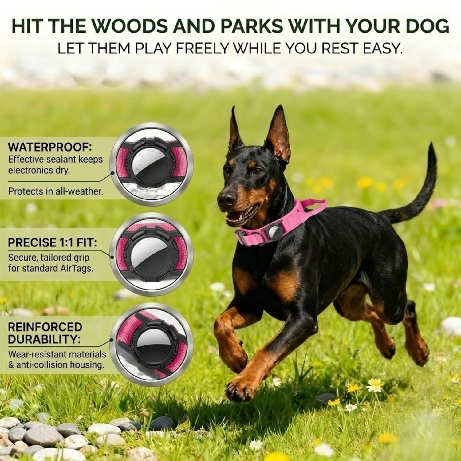 WAAYEEPAL Heavy Duty Tactical AirTag Dog Collar & Leash Set, Adjustable AirTag Holder Collar for Medium Large Dogs, AirTag Not Included