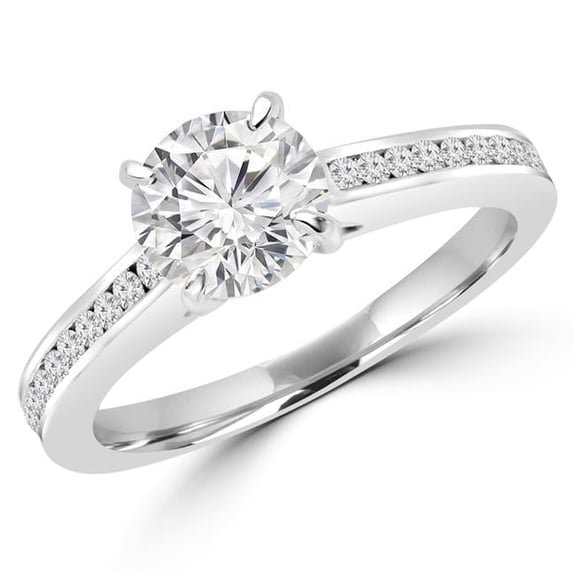 Majesty Diamonds MD180237-9 0.6 CTW Round Diamond Solitaire with Accents Engagement Ring in 14K White Gold with Channel Set Accents - Size 9