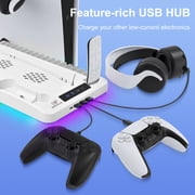 Pecham Vertical Cooling Fan Stand Fit for PS5/PS5 Slim Console, Fast Charging Station with Dual Controller Charger, Headset Holder, 3 USB Ports, Charging Stand for PS5 Slim Disc/Digital - White