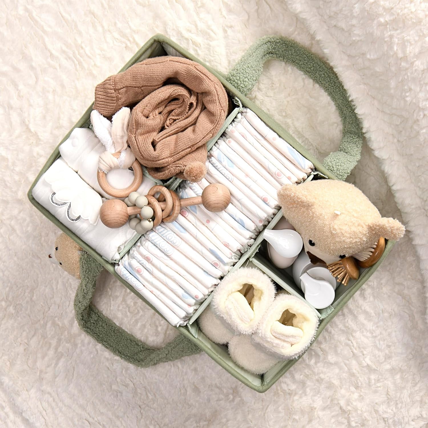 Baby Diaper Caddy Organizer for Changing Table Baby Storage Basket for Diapers and Baby Wipes Gift for Baby Shower  Nursery Diaper Organizer (Green)