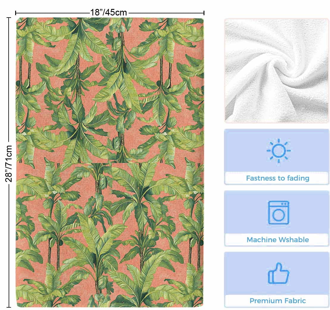 Palm Tree Tropical Kitchen Towels Set of 2, Pink Summer Green Botanical Soft Microfiber Dish Towels, Absorbent Quick-Dry Washable Dishcloths for Kitchen Cleaning, Drying Dishes, 18x28 Inches