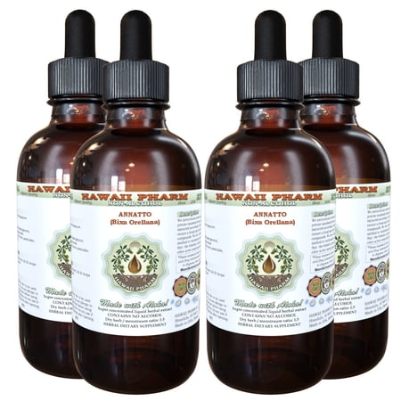 Annatto (Bixa orellana) Glycerite, Organic Dried Seed Alcohol-Free Liquid Extract, Achiote, Glycerite Herbal Supplement 4x4 oz