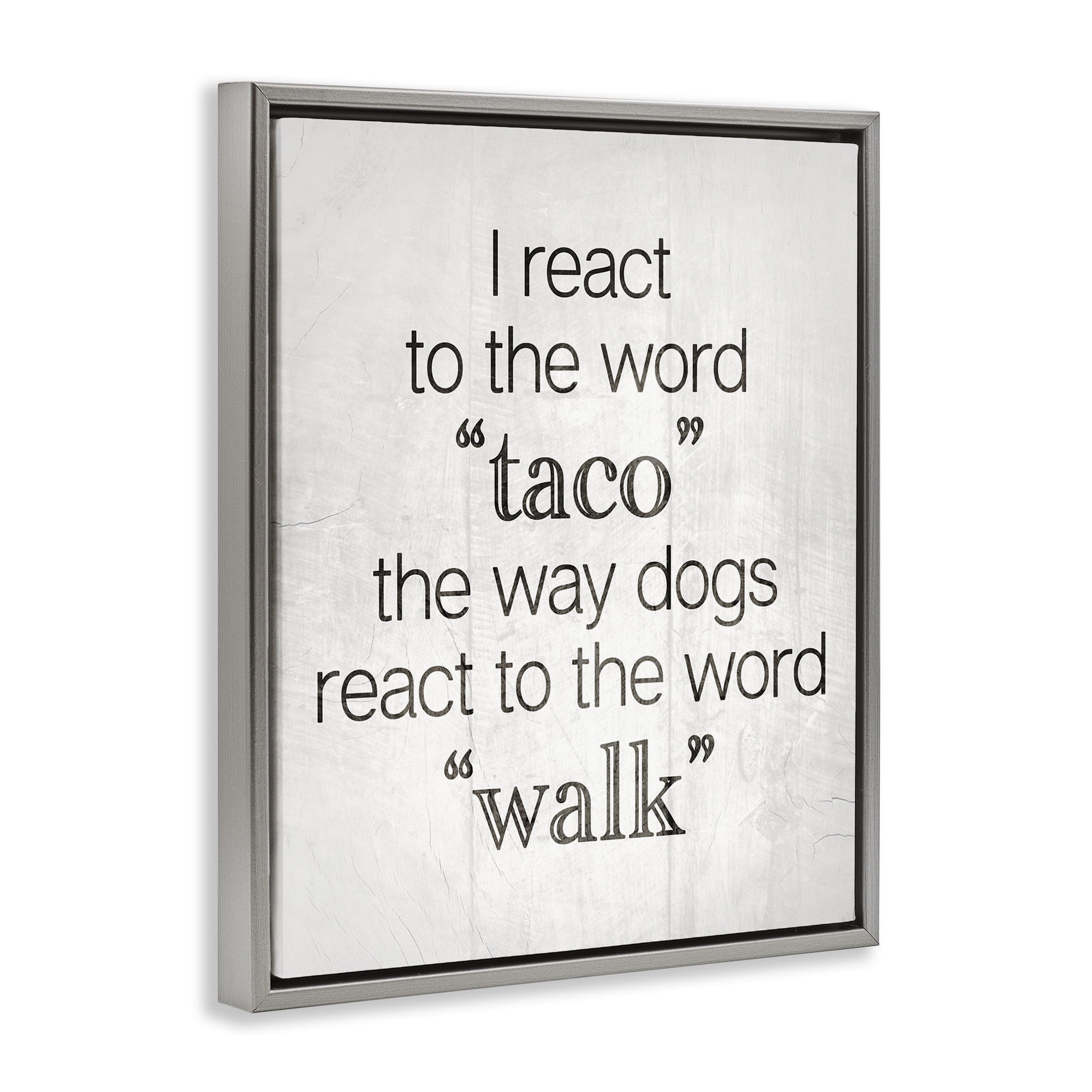 Stupell Industries Funny React To Taco Food & Beverage Painting Gray Floater Framed Art Print Wall Art, 25 x 31