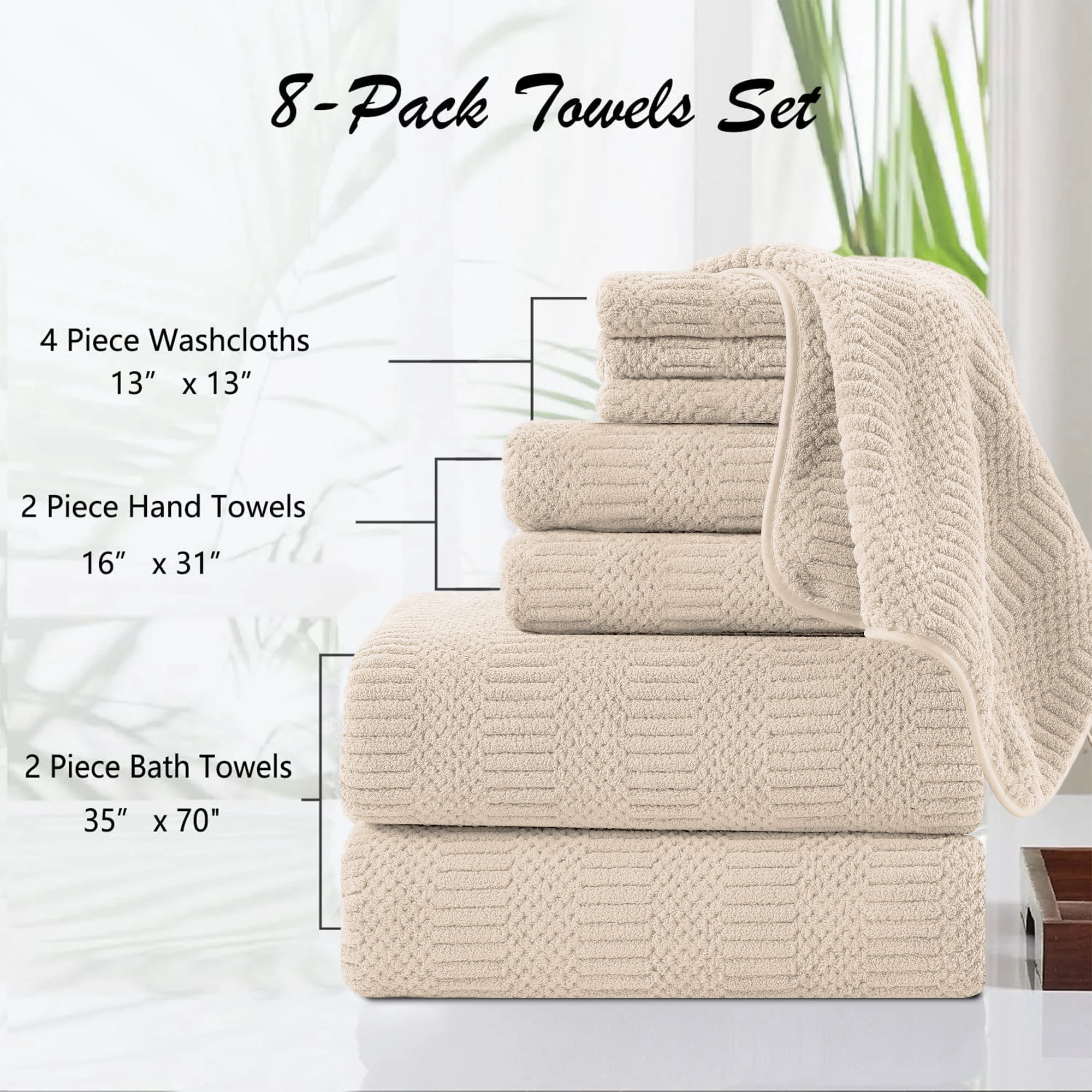 Jessy Home 8 Piece Towel Set Oversized Soft Cozy Towels 600 GSM Camel Plush Towel Set