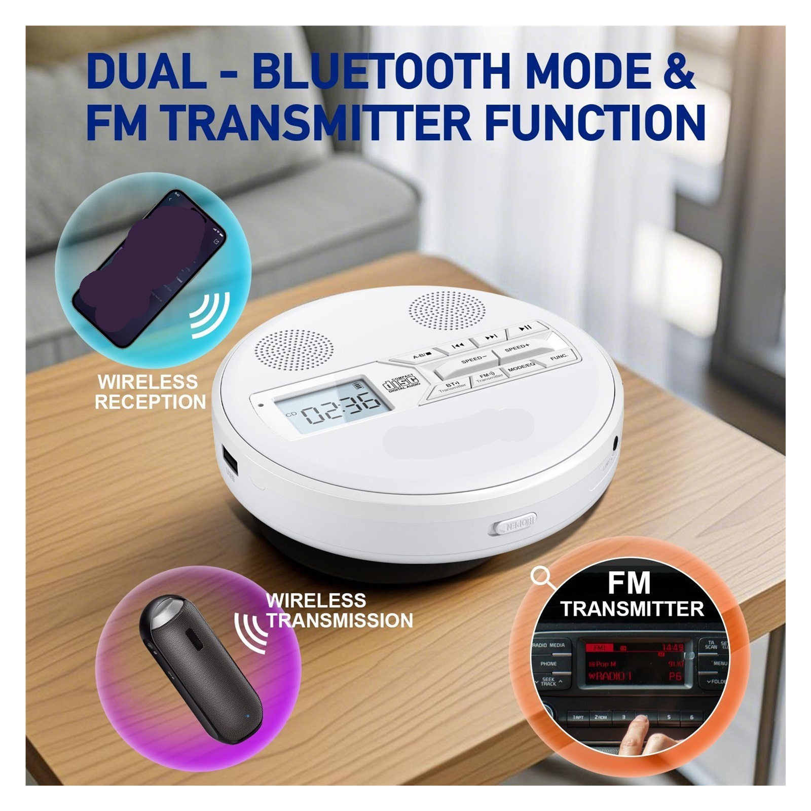 Multifunctional CD Player with Repeater USB Playback Stereo Speakers Ideal for Study and Music
