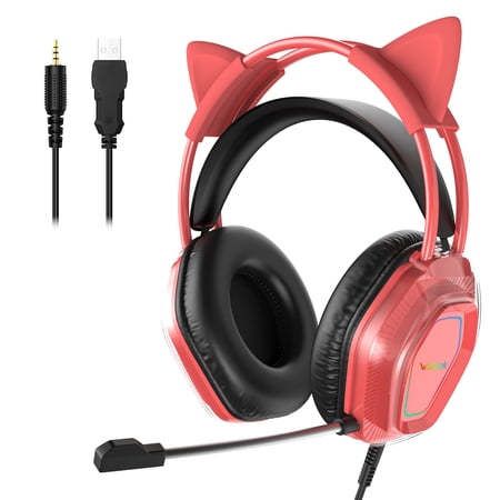 Wantek Gaming Headsets, Surround Stereo Gaming Headphones with Noise Cancelling Mic, LED Lights & Soft Memory Earmuffs for PS5/ PS4/ Xbox One/Nintendo Switch/PC Mac Computer Games-Red