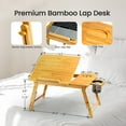 thumbnail image 4 of Height Adjustable Bamboo Lap Laptop Desk Foldable with 5 Angles Tilting Top and Storage Net, 4 of 7