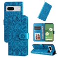thumbnail image 1 of SaniMore for Google Pixel 7 Wallet Case, Shockproof PU Leather Stand Cover with Card Slot Flip Kickstand Embossed Flower Magnetic Clasp Wrist Strap for Google Pixel 7, Blue, 1 of 9