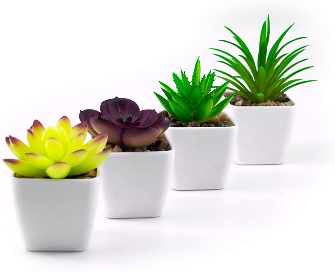 Small Fake Plants, 4pcs Cute Little Succulents, Artificial Mini Potted