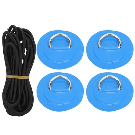 

4 Pcs PVC Patch Elastic Rope Set D Ring Patch Bungee Cord Set Stainless Steel D Ring PadBlue
